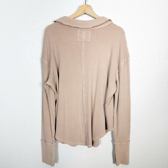 Free People We The Free Anakin Thermal Knit Top Large Tan Slouchy Boho Grunge - Picture 6 of 10